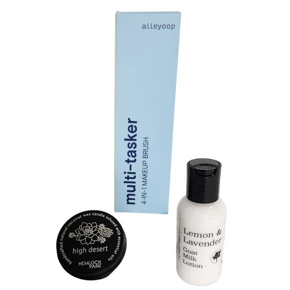 Alleyoop Makeup Brush, Simplified Lemon & Lavender Lotion, Handcrafted Candle - Picture 1 of 12